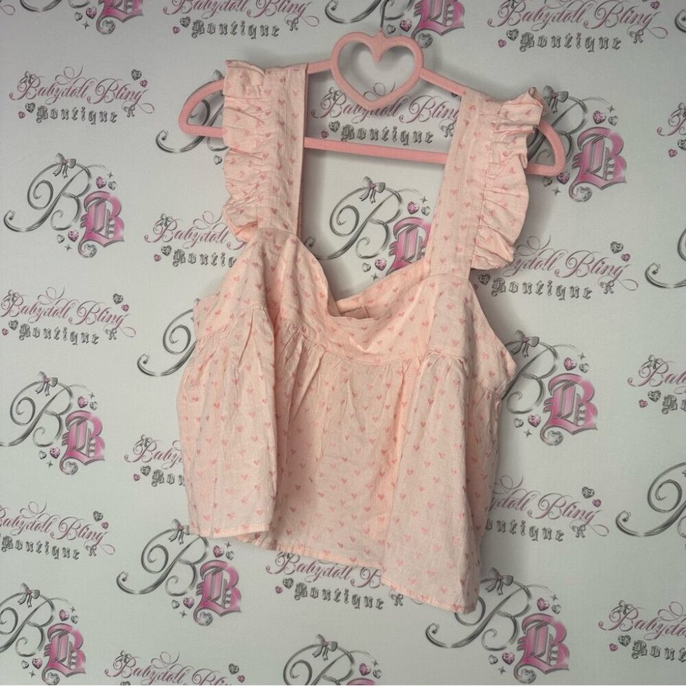 Maree maree tank top brand new with tags XL Pink Ruffled Crop Top hearts - Picture 7 of 8